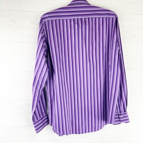 Robert Graham Contrasting Collar & Cuffs Striped Cotton Button Down Shirt - Picture 5 of 8